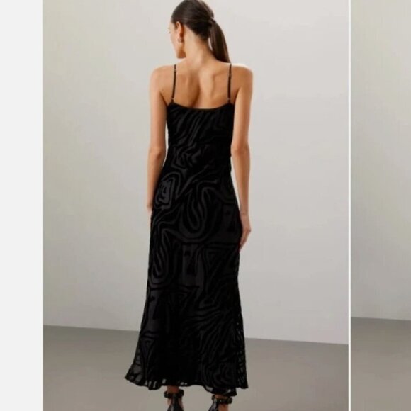Ronny Kobo Collective Burnout Velvet Slip Dress Black US 12 *FLAW* - Picture 2 of 10